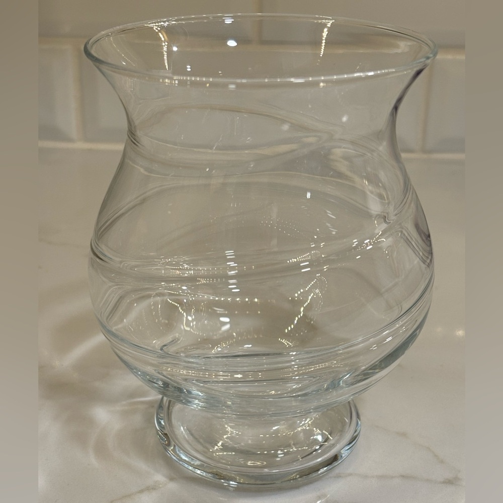 Princess House Clear Glass Swirled Design Candle Holder, c. Early 2000s, NWOT
